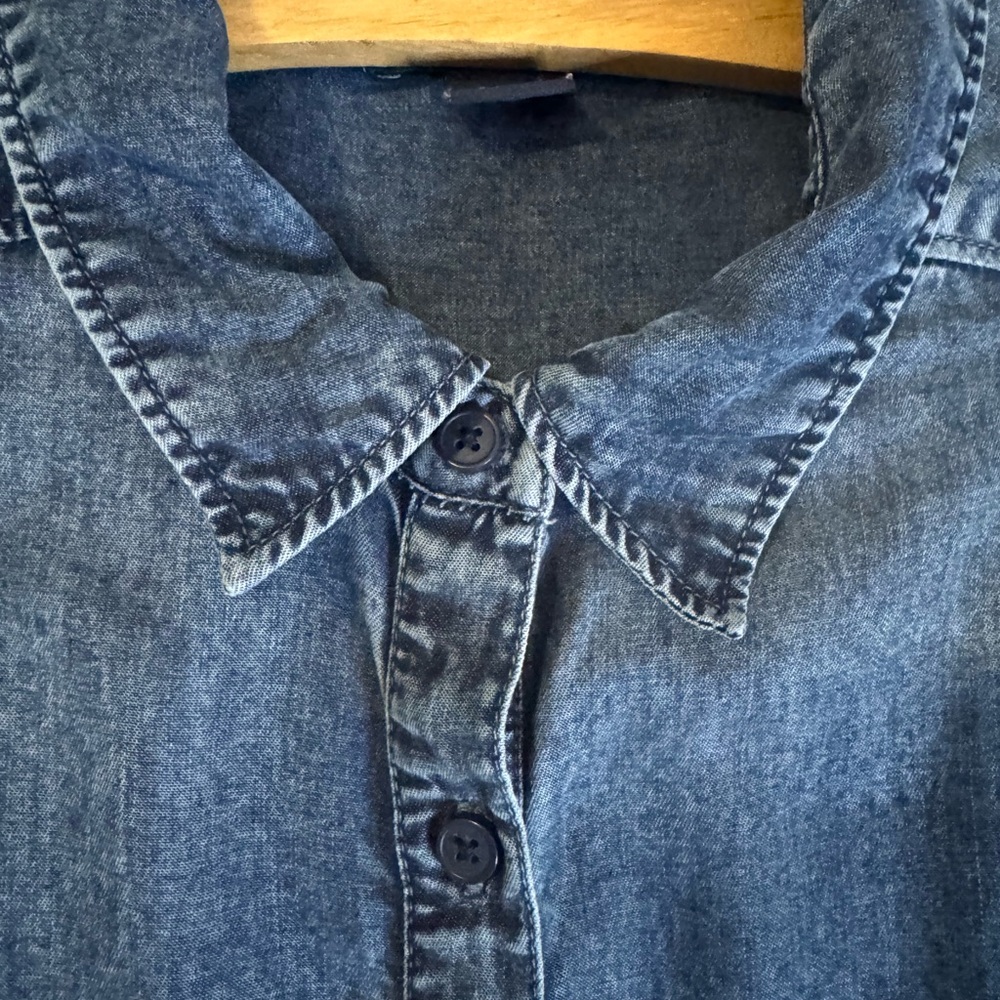 Lucky Brand Chambray Shirt Dress Medium Blue Denim Pickets Casual Boho - Picture 5 of 7